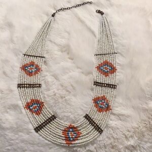 South Western Style Native American Beaded Turquoise and Brass Beaded Necklace